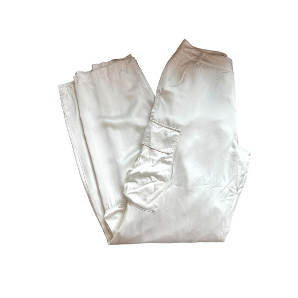 RtA White Silk Cargo Pant Size 2 Designer Long Baggy Satin Quiet Luxury $545 NEW - Picture 5 of 10